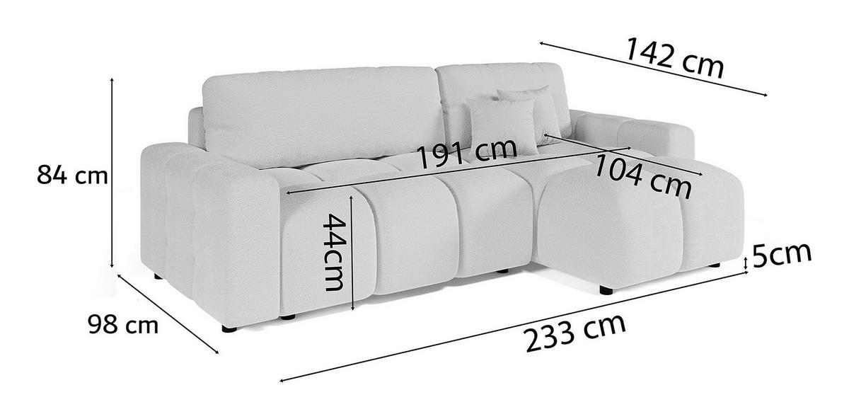 ECKSOFA Luki Weiß Bouclé  - Schwarz/Weiß, Design, Kunststoff/Textil (233/142cm) - Livetastic