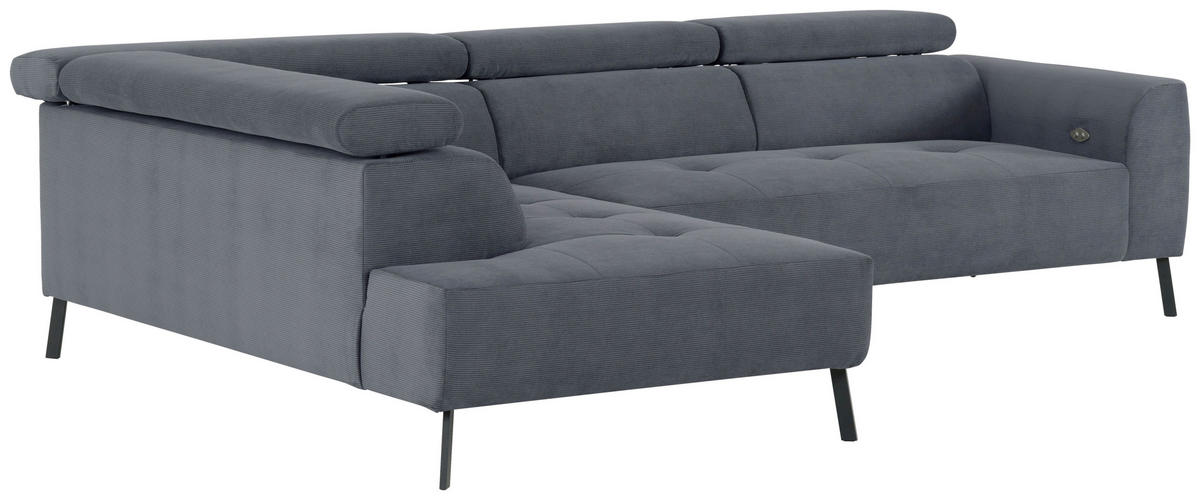 ECKSOFA in Feincord Blaugrau  - Blaugrau/Schwarz, Design, Textil/Metall (205/280cm) - MID.YOU