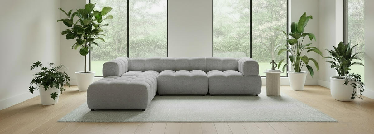 ECKSOFA ZAK in Bouclé Grau  280/186 cm  - Schwarz/Grau, Design, Kunststoff/Textil (280/186cm) - MID.YOU