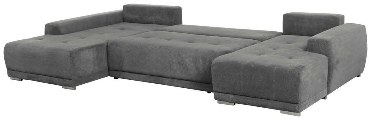 WOHNLANDSCHAFT in Flachgewebe Grau  - Silberfarben/Schwarz, Design, Kunststoff/Textil (203/350/180cm) - MID.YOU