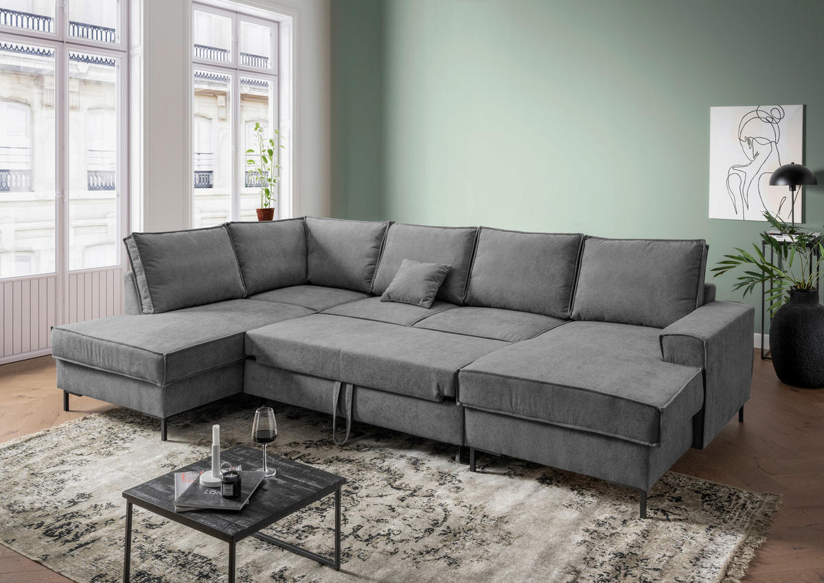 SJEDEĆA GARNITURA tekstil  antracit   - crna/antracit, Moderno, tekstil/metal (198/309/150cm) - MID.YOU