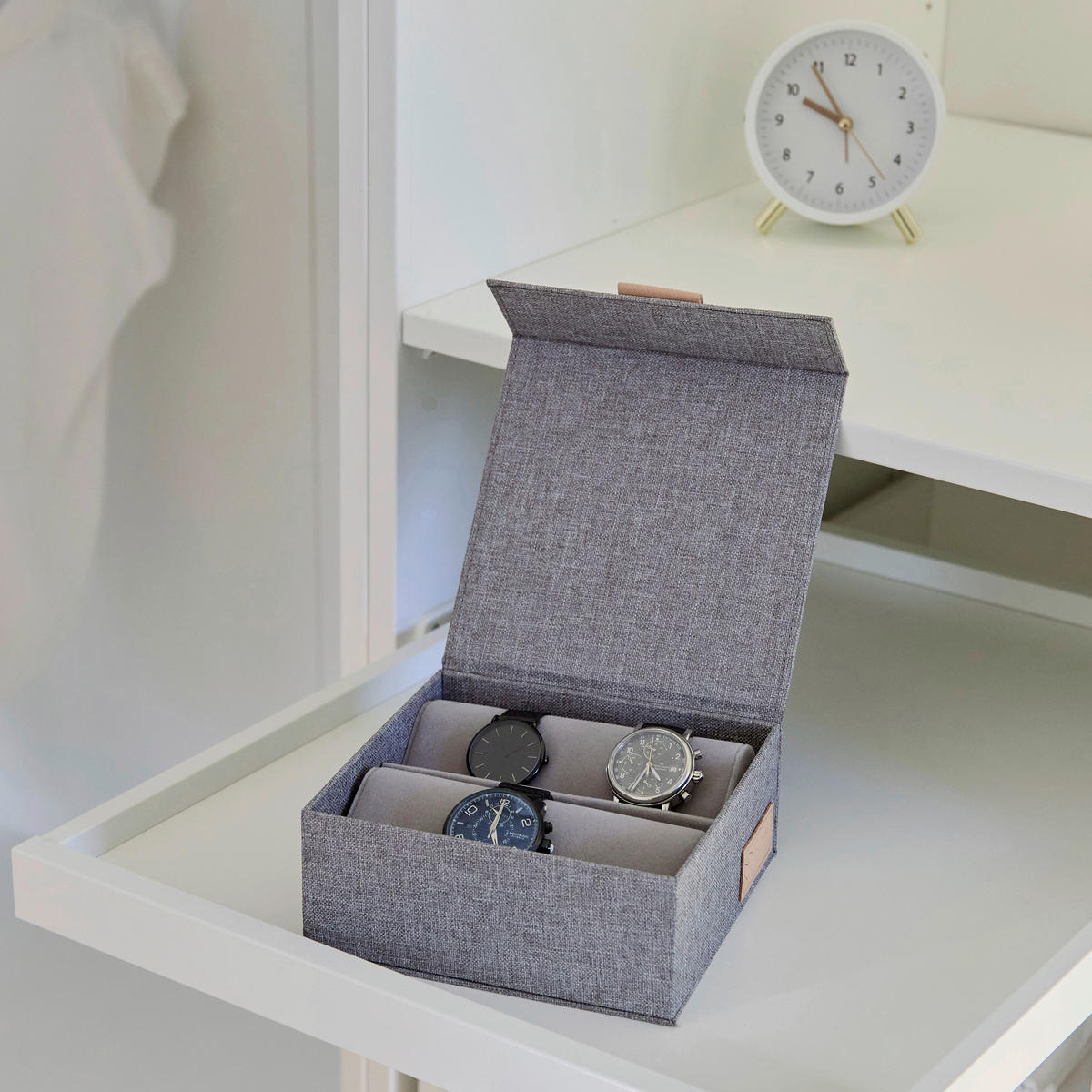 UHRENBOX - Hellgrau, Basics, Karton/Textil (16,50/16,50/7cm) - Store It