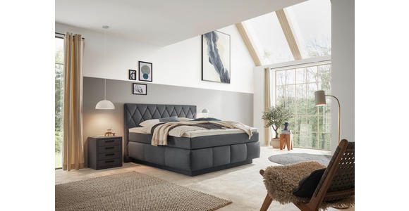 BOXSPRINGBETT 180/200 cm,  in Dunkelblau, Matratze, Topper, unterschiedliche Matratzenhärtegrade je Bettseite, H2 + H3 = mittel + fest  - Schwarz/Dunkelblau, KONVENTIONELL, Holz/Kunststoff (180/200cm) - Voleo