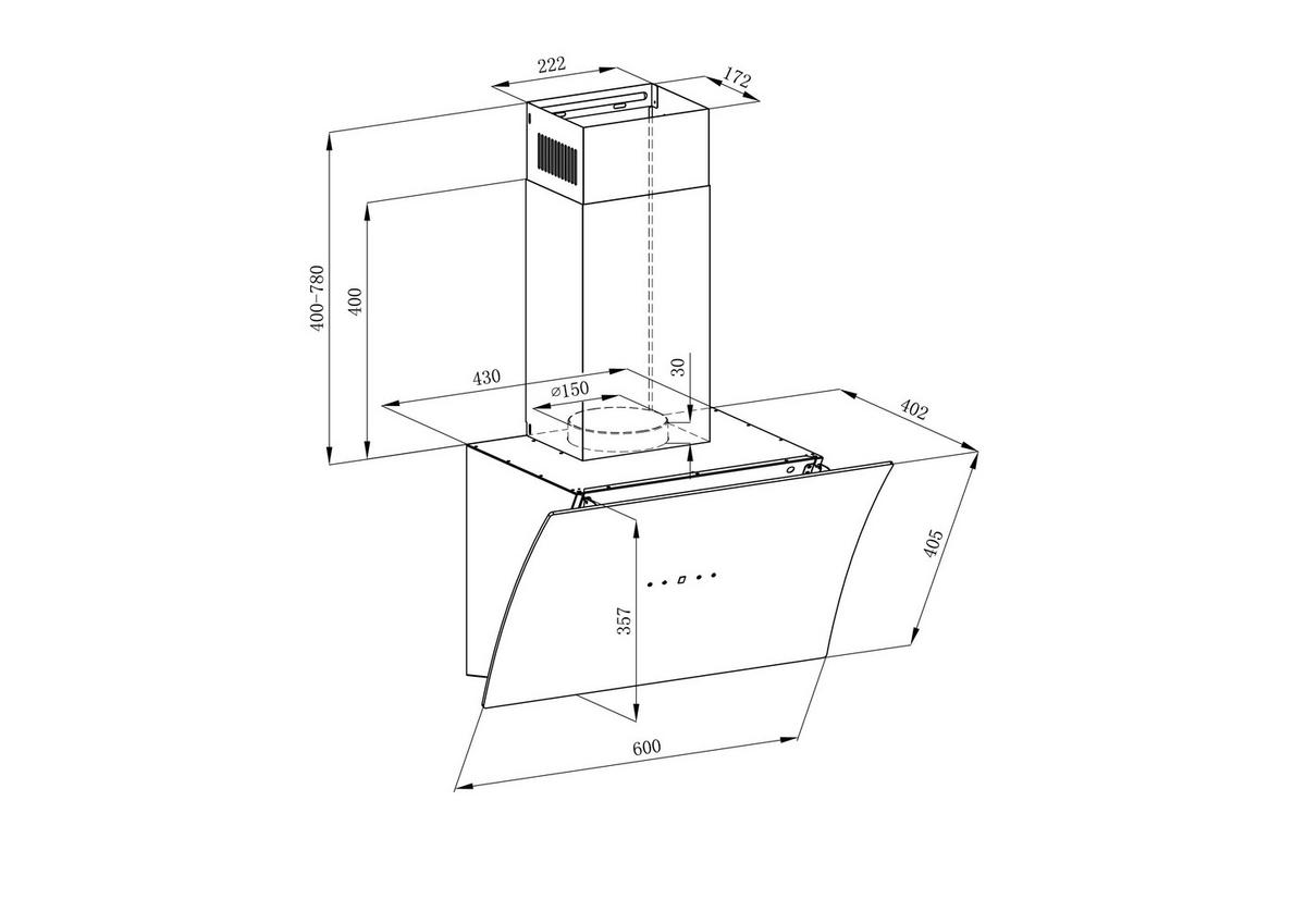 FLÄKTKÅPA CH55060WA++  - vit, Trend, metall/glas (60/80,5-118,5/40,2cm) - Respekta
