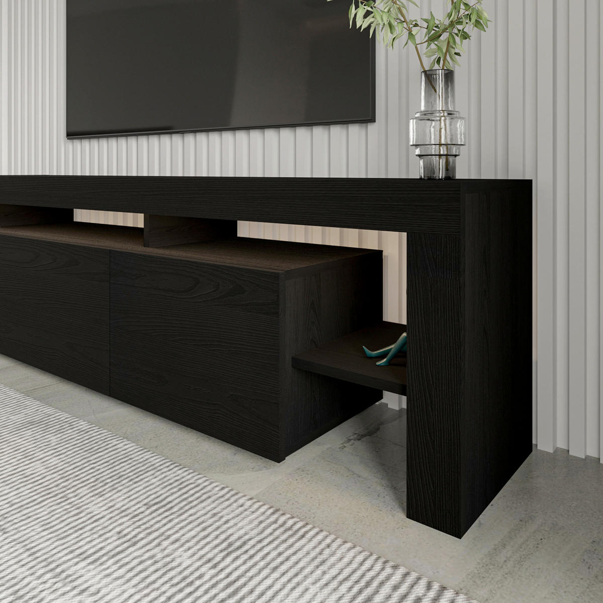 LOWBOARD Beliz TV-Schrank  in 192/53/37 cm  - Schwarz, Design, Holzwerkstoff (192/53/37cm) - Livetastic