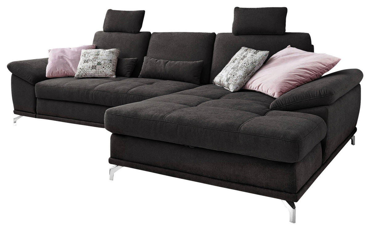ECKSOFA Flachgewebe Schwarz  - Silberfarben/Schwarz, Konventionell, Textil/Metall (301/176cm) - Sit & More