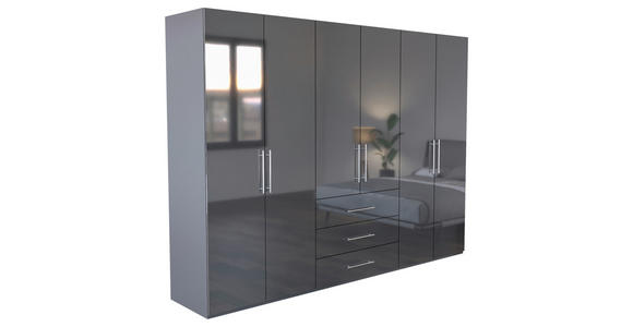 KLEIDERSCHRANK in Anthrazit, Anthrazit Hochglanz - Anthrazit/Anthrazit Hochglanz, KONVENTIONELL, Holzwerkstoff/Metall (294/219/59cm) - Carryhome