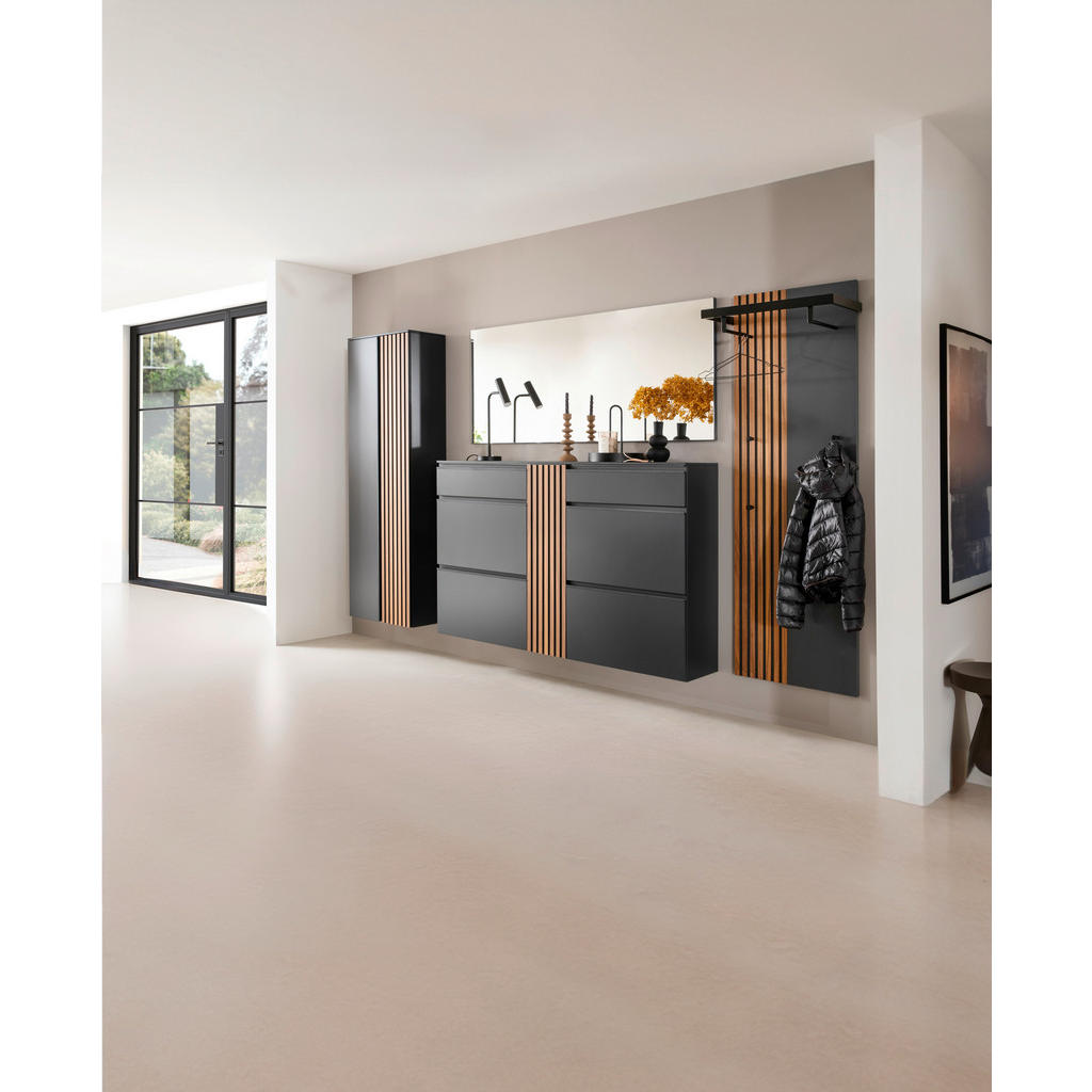 Thumbnail - Moderano Schuhschrank, Anthrazit, Nussbaum, Metall, Kernnussbaum, furniert, 8 Fächer, 2 Schubladen, 167x100x30 cm, Made ...