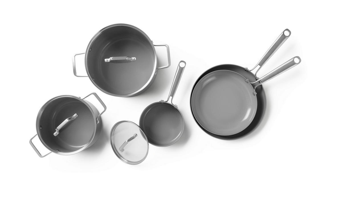 SADA HRNCŮ, 5dílné - šedá/průhledné, Basics, kov/sklo - Homeware Profession.