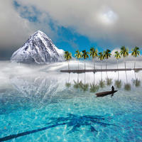 KUNSTDRUCK 14/14 cm  - Blau/Grün, Basics, Papier (14/14cm) - Monee