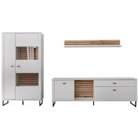 WOHNWAND  in Weiß, Eichefarben  326/185/44 cm  - Eichefarben/Anthrazit, Design, Glas/Holzwerkstoff (326/185/44cm) - Stylife