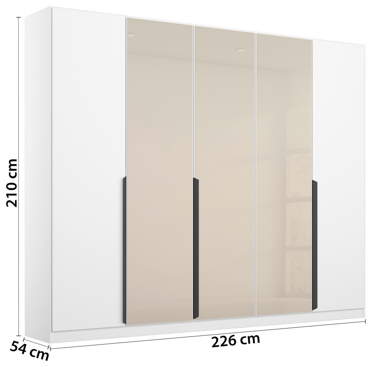 DREHTÜRENSCHRANK  in Weiß, Champagner  - Champagner/Weiß, MODERN, Glas/Holzwerkstoff (225/210/54cm) - Rauch Möbel