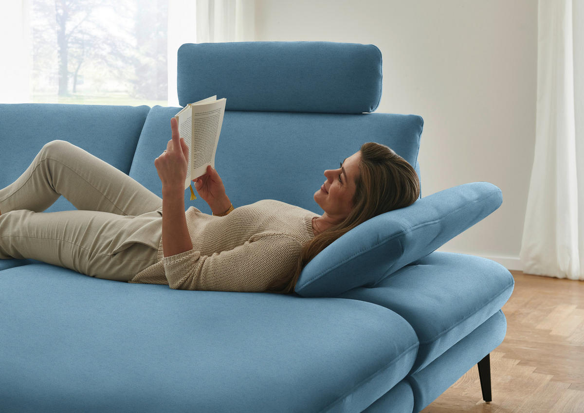 WOHNLANDSCHAFT  in Chenille, Flachgewebe Blau  - Blau/Schwarz, Design, Textil/Metall (208/344/180cm) - Dieter Knoll