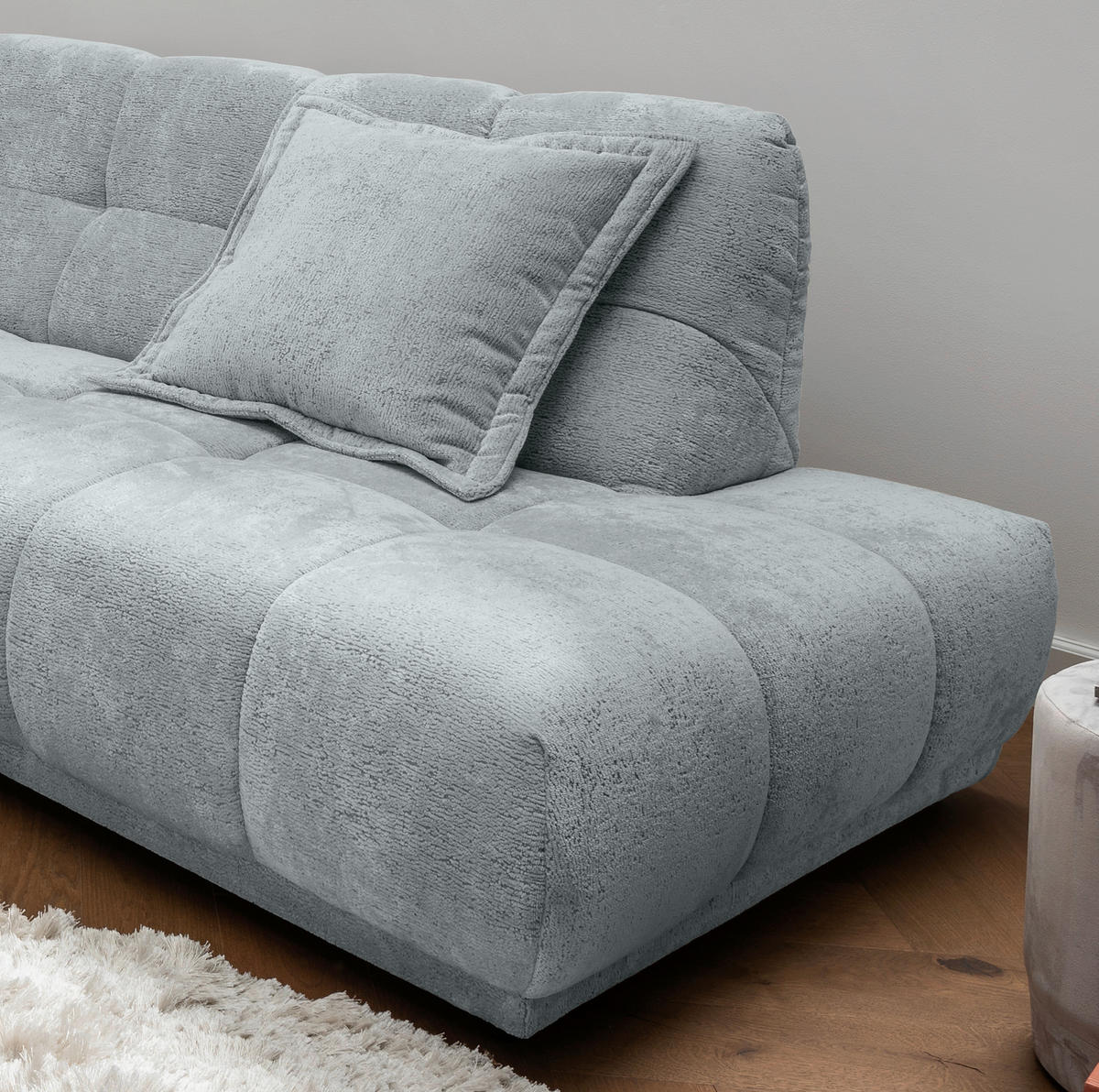 ECKSOFA Chenille Hellblau  - Schwarz/Hellblau, Modern, Kunststoff/Textil (254/203cm) - Livetastic