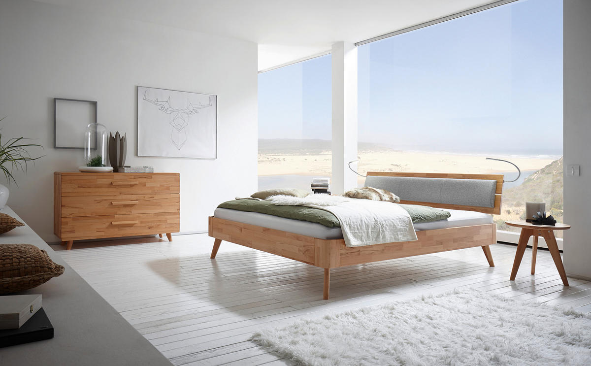 BETT 200/200 cm  in Buchefarben  - Buchefarben/Grau, Design, Holz (200/200cm) - Hasena