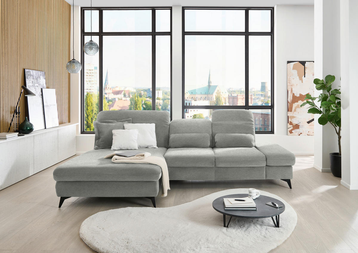 ECKSOFA Chenille Silberfarben  - Silberfarben/Schwarz, Design, Textil/Metall (198/288cm) - Beldomo Style