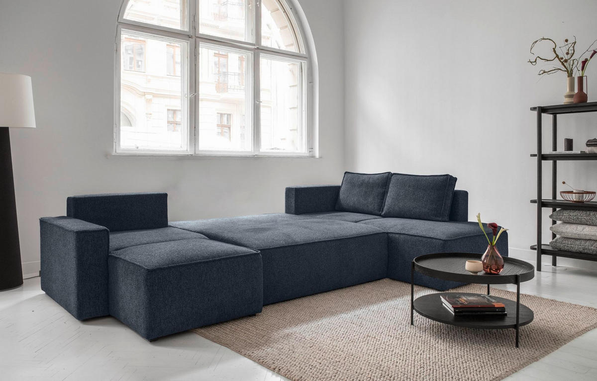 SJEDEĆA GARNITURA tekstil  tamno plava   - bijela/siva, Design, tekstil/plastika (156/322/194cm) - MID.YOU