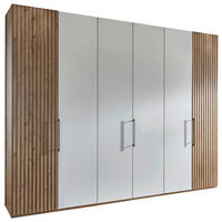DREHTÜRENSCHRANK 300/216/58 cm,  in Weiß, Eiche Bianco, 6 Tür(en)  - Schieferfarben/Eiche Bianco, Design, Glas/Holzwerkstoff (300/216/58cm) - Novel