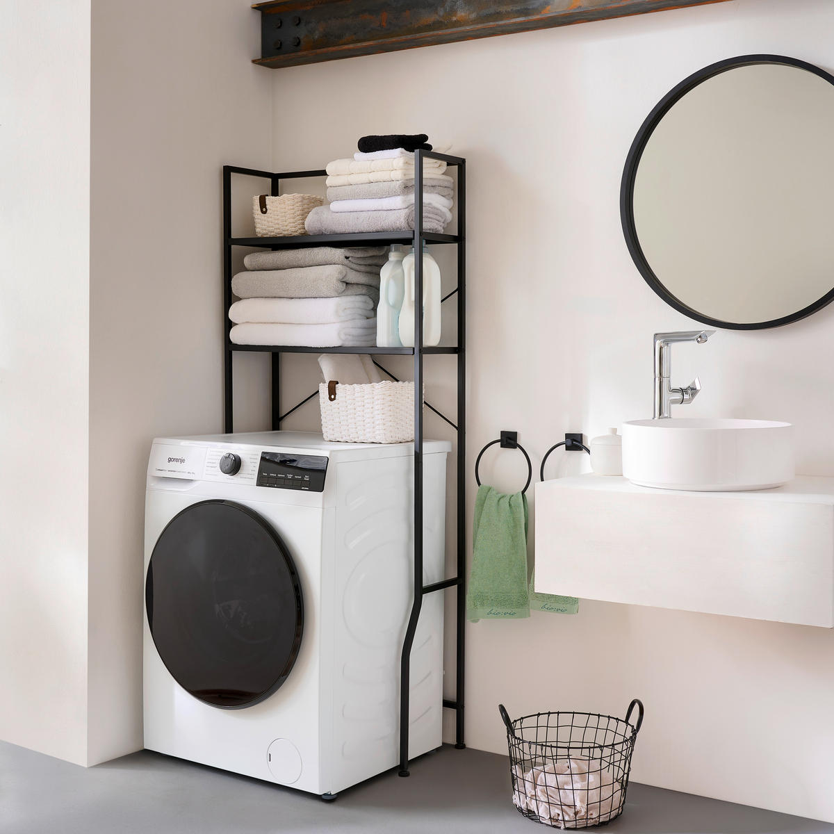 HYLLA FÖR TVÄTTMASKIN 68/160/28 cm  i svart  - svart, Basics, metall/plast (68/160/28cm) - Best Price