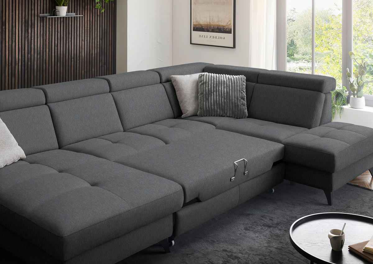 WOHNLANDSCHAFT Beldomo System in Flachgewebe Dunkelgrau  - Dunkelgrau/Schwarz, KONVENTIONELL, Textil/Metall (174/333/215cm) - Beldomo System