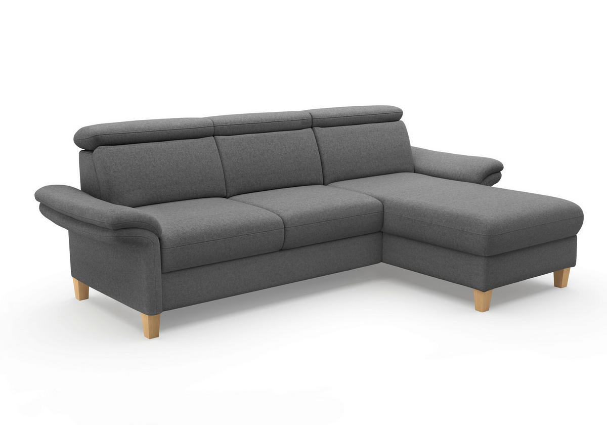 ECKSOFA GLENDALE E Dunkelgrau Flachgewebe  - Eichefarben/Dunkelgrau, KONVENTIONELL, Holz/Textil (253/166cm) - Sit & More