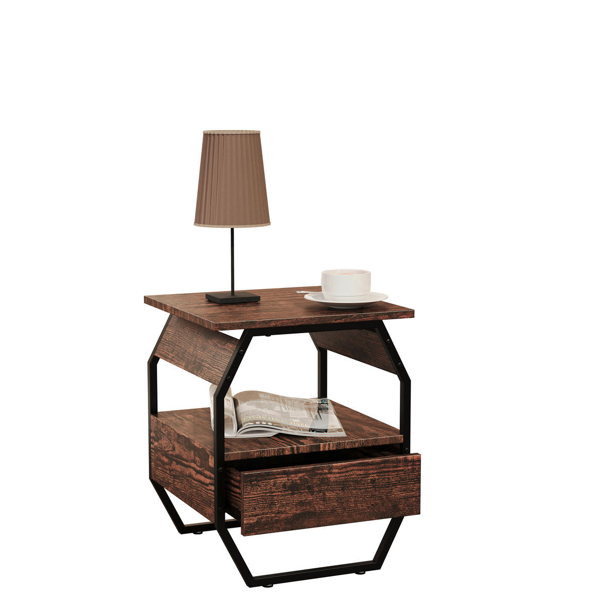 NACHTSCHRANK 40/50/40 cm  - Eichefarben/Schwarz, MODERN, Holzwerkstoff/Metall (40/50/40cm) - MID.YOU
