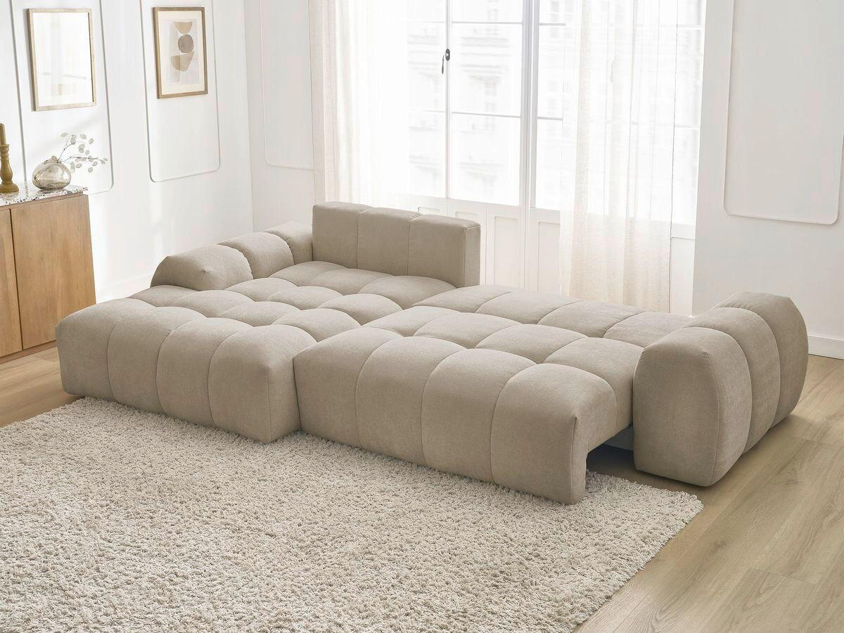ECKSCHLAFSOFA EVEREST  mit Rücken echt, Armteil links, Armteil rechts Struktur Taupe  - Taupe/Schwarz, MODERN, Kunststoff/Textil (180/318cm) - Livetastic