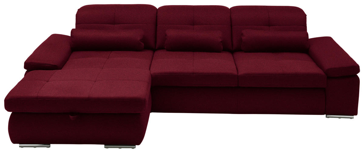 ECKSOFA Flachgewebe Weinrot  - Chromfarben/Weinrot, Design, Textil (195/309cm) - Beldomo Style