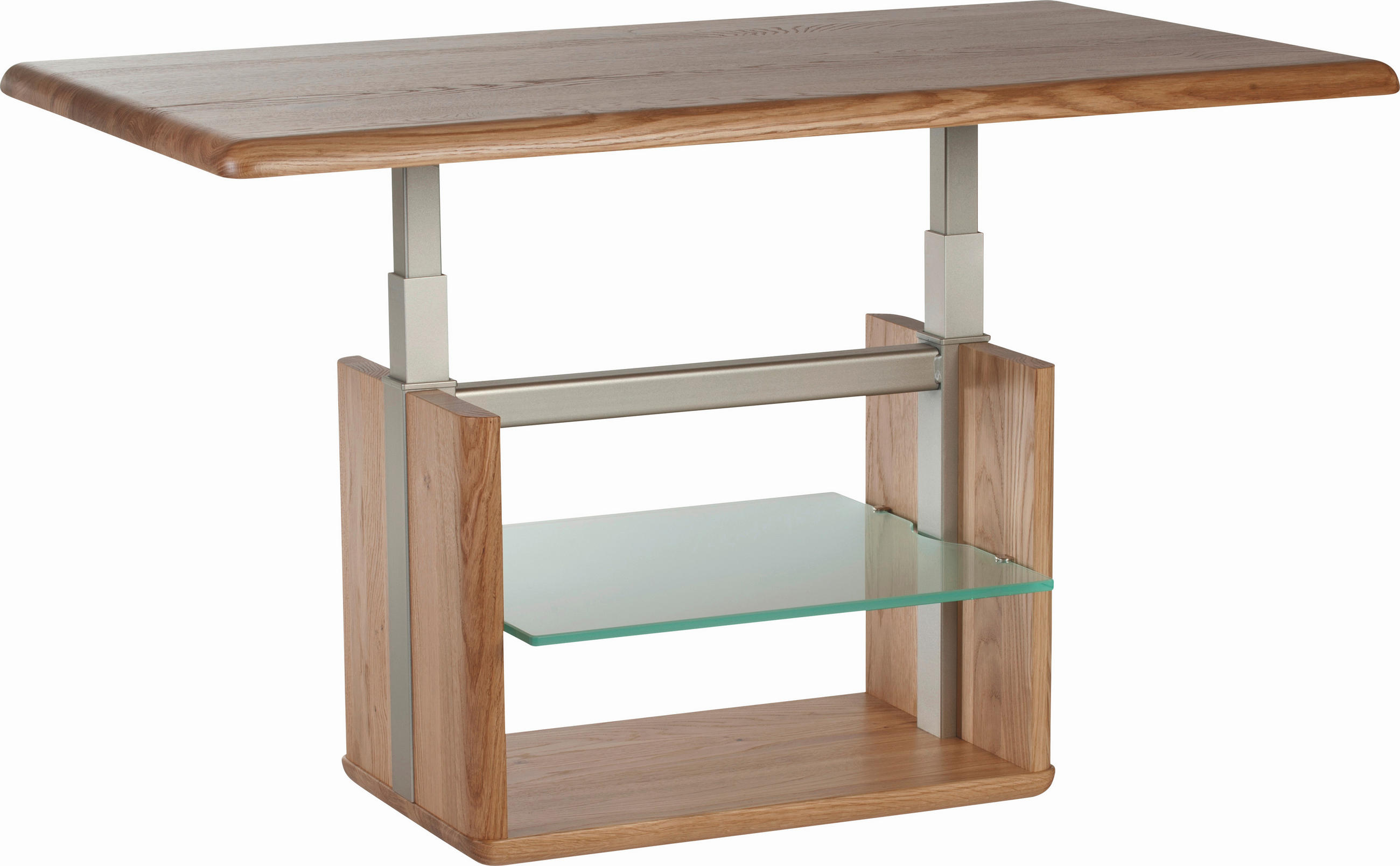 COUCHTISCH in Holz, Glas 110/65/50-69 cm  - Buchefarben, Konventionell, Glas/Holz (110/65/50-69cm) - Linea Natura
