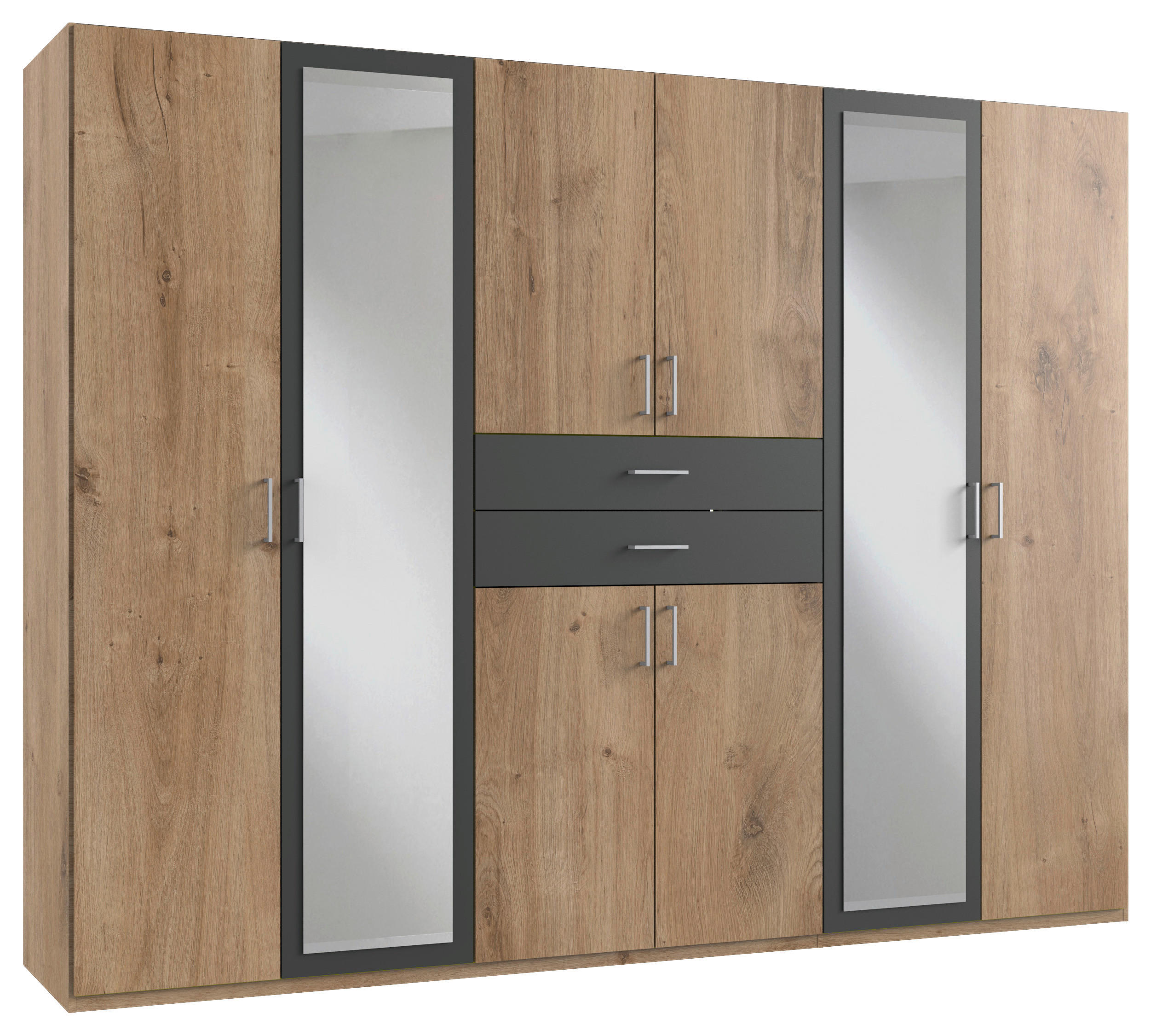 KLEIDERSCHRANK in Plankeneiche, Anthrazit  - Plankeneiche/Anthrazit, KONVENTIONELL, Glas/Holzwerkstoff (270/208/58cm) - Carryhome