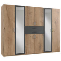 KLEIDERSCHRANK in Plankeneiche, Anthrazit  - Plankeneiche/Anthrazit, KONVENTIONELL, Glas/Holzwerkstoff (270/208/58cm) - Carryhome