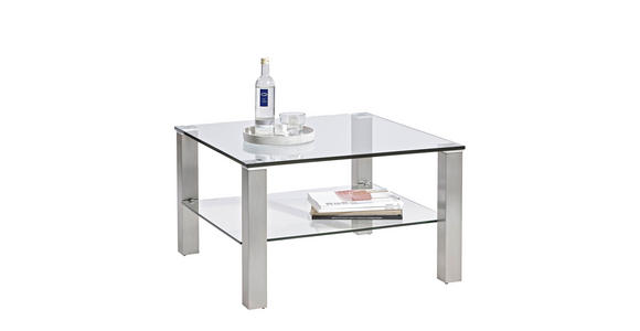 COUCHTISCH in Metall, Glas 75/75/43 cm  - Klar/Silberfarben, Design, Glas/Metall (75/75/43cm) - Novel