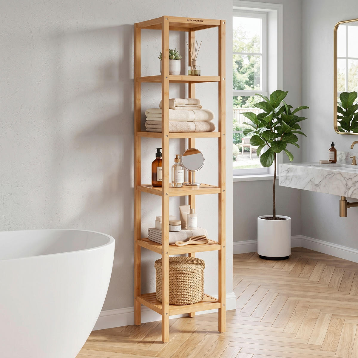 BADEZIMMERREGAL 33/146/33 cm  - Naturfarben, Basics, Holz (33/146/33cm)