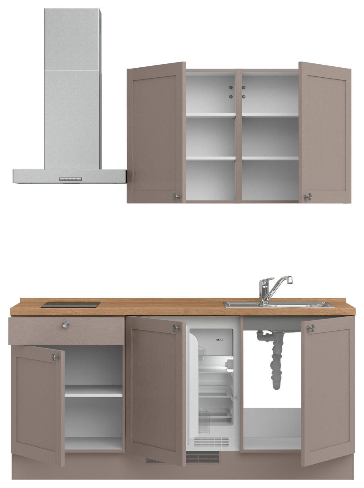 KÜCHENLEERBLOCK Frame 180 cm  in Eichefarben, Beigebraun  - Edelstahlfarben/Eichefarben, MODERN, Holzwerkstoff/Metall (180cm) - Nobilia