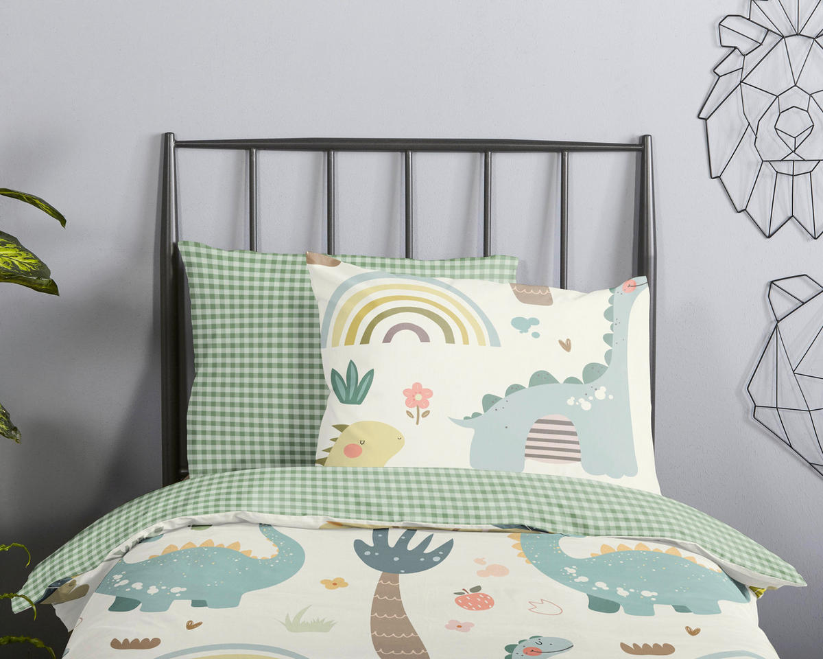 WENDEBETTWÄSCHE 2-teilig Good Morning Renforcé 140/200 cm  - Multicolor/Grün, Basics, Textil (140/200cm)