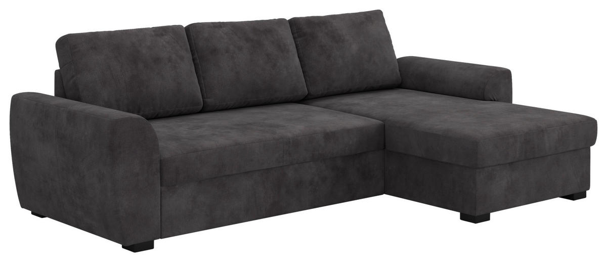 ECKSOFA Chenille Schwarz  - Schwarz, Trend, Kunststoff/Textil (253/154cm) - MID.YOU