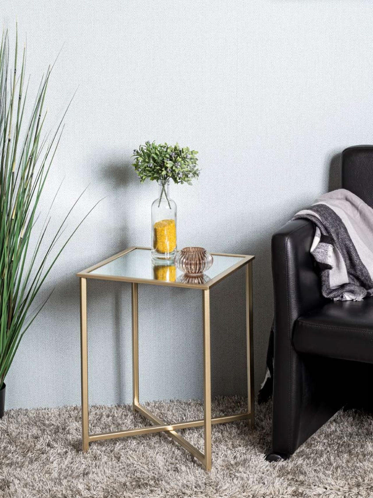 COUCHTISCH Lagos Spiegelglas 39/39/53 cm quadratisch Klar, Goldfarben  - Klar/Goldfarben, MODERN, Glas/Metall (39/39/53cm)