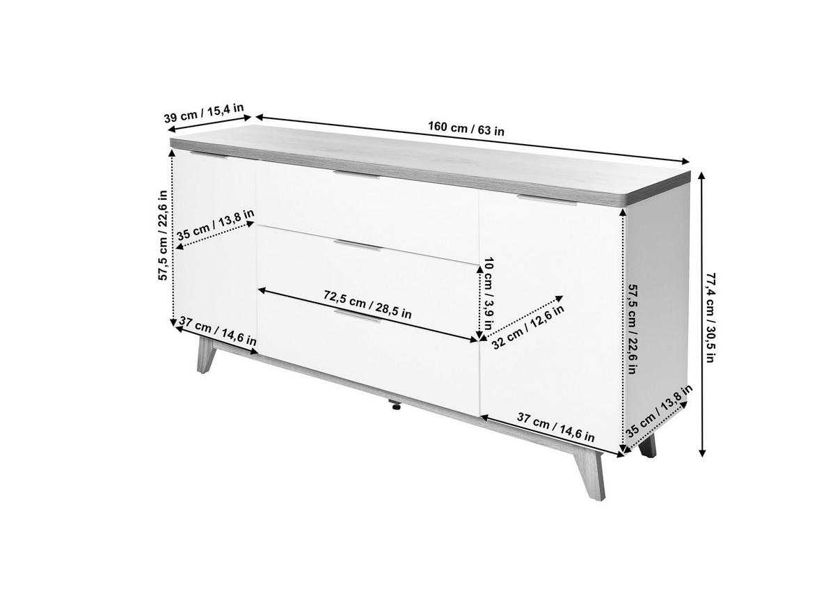 SIDEBOARD  in 160/77/39 cm  - Eichefarben/Alufarben, KONVENTIONELL, Holzwerkstoff/Metall (160/77/39cm) - Livetastic