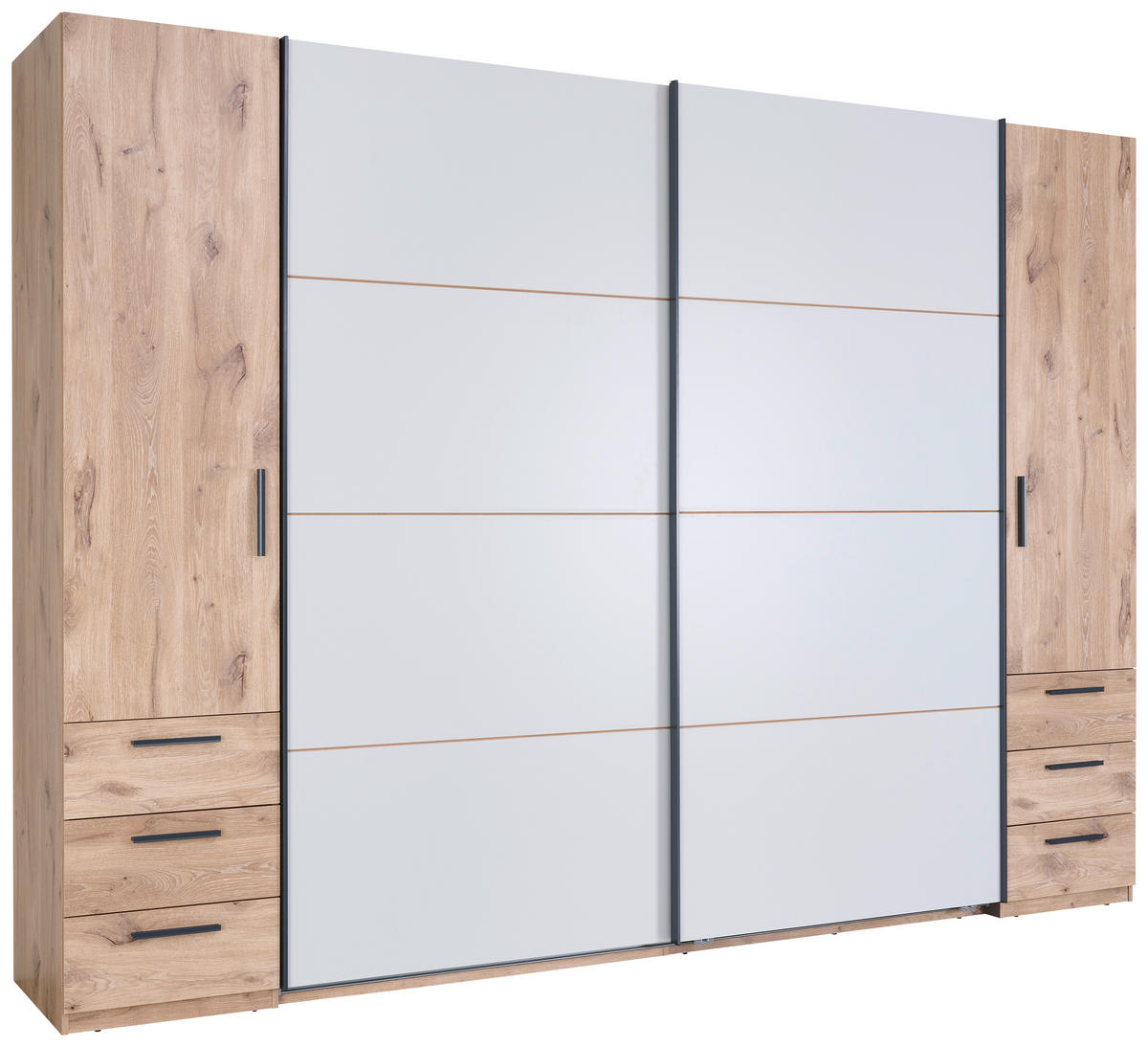 KOMBISCHRANK 311,9/225,5/61 cm 2+2-türig  - Eichefarben/Hellgrau, KONVENTIONELL, Holzwerkstoff/Kunststoff (311,9/225,5/61cm) - Xora