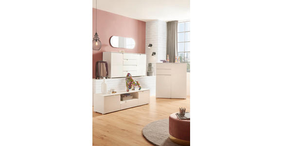 SIDEBOARD Spice in 165/80/40 cm - Weiß Hochglanz/Silberfarben, Design, Holzwerkstoff/Kunststoff (165/80/40cm) - Carryhome