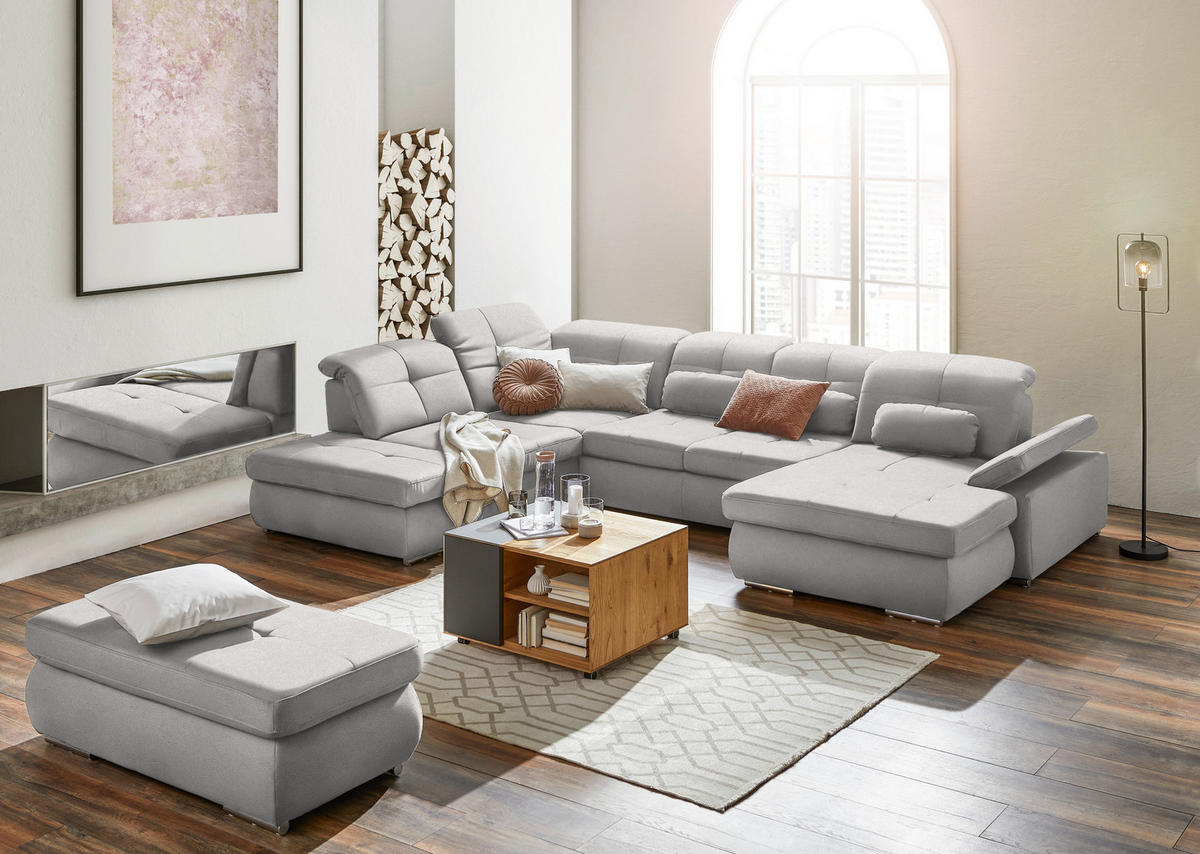 WOHNLANDSCHAFT  in Mikrofaser Silberfarben  - Chromfarben/Silberfarben, Design, Holzwerkstoff/Textil (260/371/195cm) - Beldomo Style