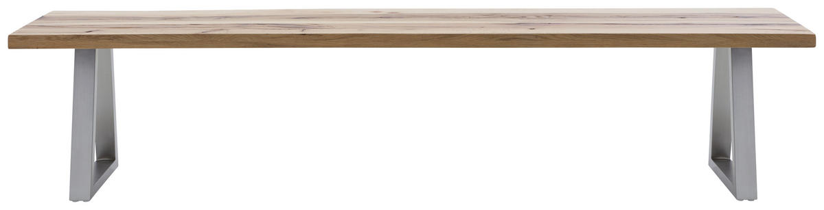 SITZBANK 180/45/40 cm Edelstahlfarben, Wildeiche Wildeiche  - Wildeiche/Edelstahlfarben, ROMANTIK / LANDHAUS, Holz/Metall (180/45/40cm) - Waldwelt