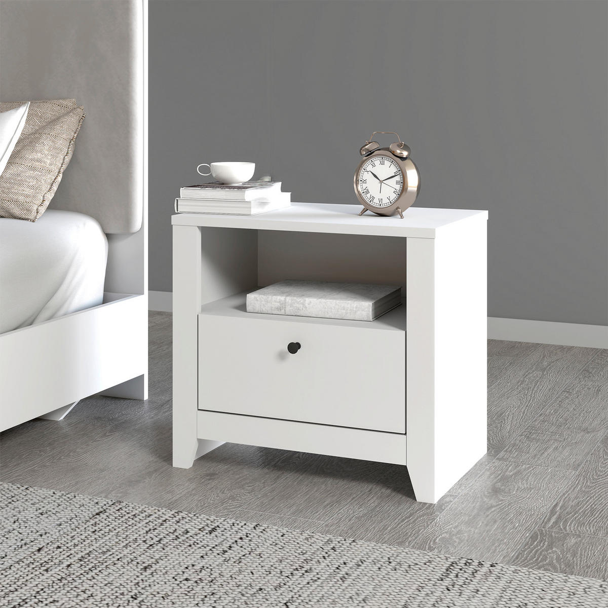 NACHTTISCH  - Schwarz/Weiß, Design, Holzwerkstoff (55/35/50cm) - Livetastic