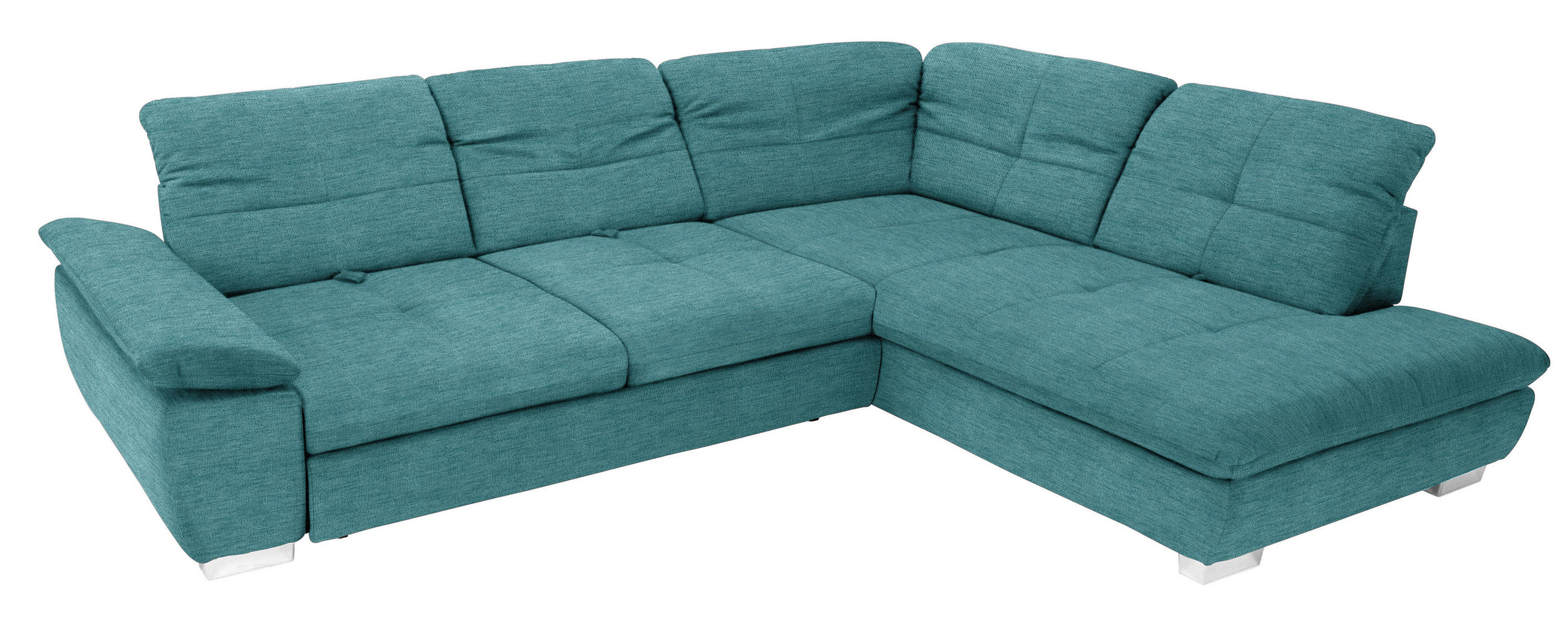 Thumbnail - Xora Ecksofa, Türkis, Petrol, Textil, 5-Sitzer, Ottomane rechts, L-Form, 313x242 cm, Goldenes M, Typenauswahl, Bettkaste...