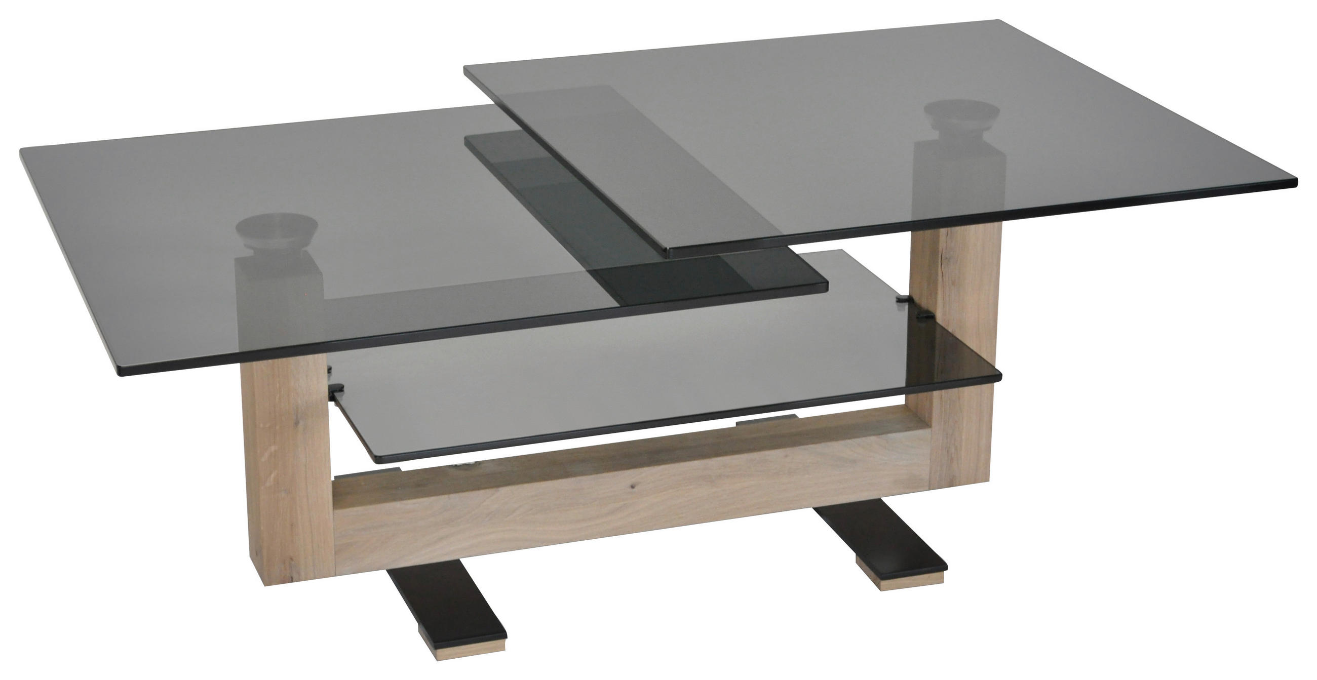 COUCHTISCH in Holz, Metall, Glas 120/45/70 cm  - Eichefarben/Schwarz, Design, Glas/Holz (120/45/70cm) - Novel