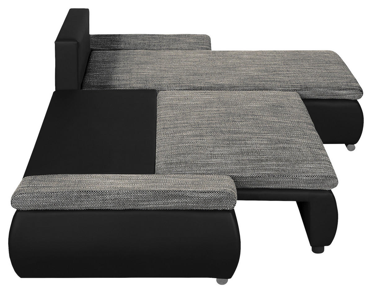 ECKSOFA Grau, Schwarz Textilgeflecht  - Chromfarben/Schwarz, Design, Textil (266/175cm) - Livetastic