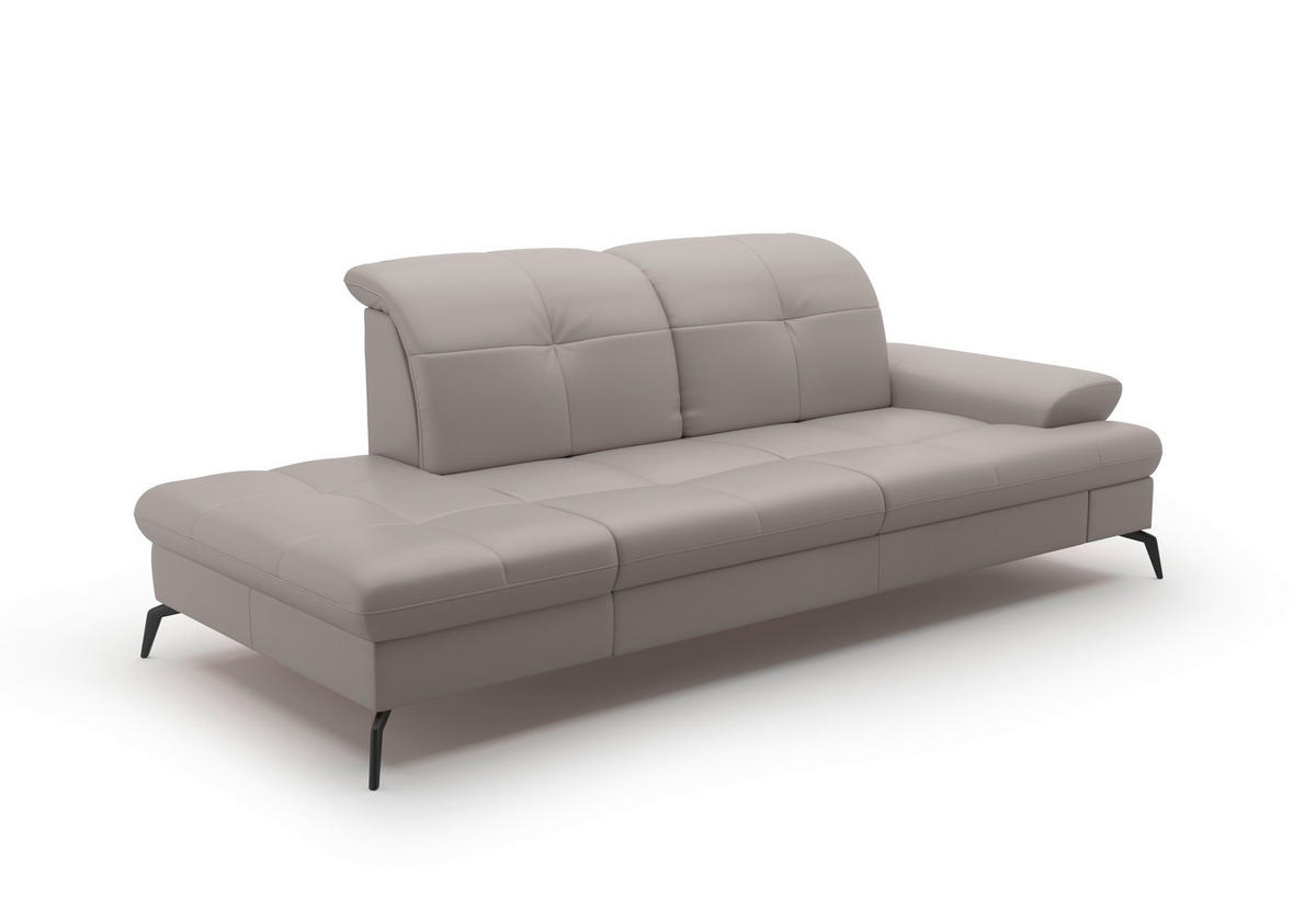 RÉCAMIERE Hellgrau Kombination Echtleder/Stoff Vliesstoff  - Hellgrau/Schwarz, KONVENTIONELL, Leder/Textil (231/90/122cm) - Sit & More
