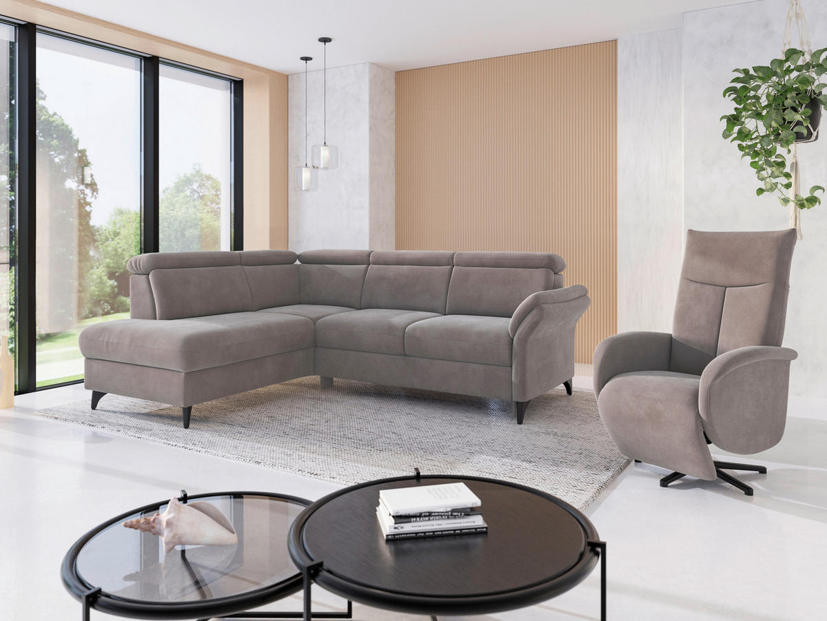 ECKSOFA Flachgewebe Taupe  - Taupe/Schwarz, Konventionell, Textil/Metall (193/247cm) - Sit & More