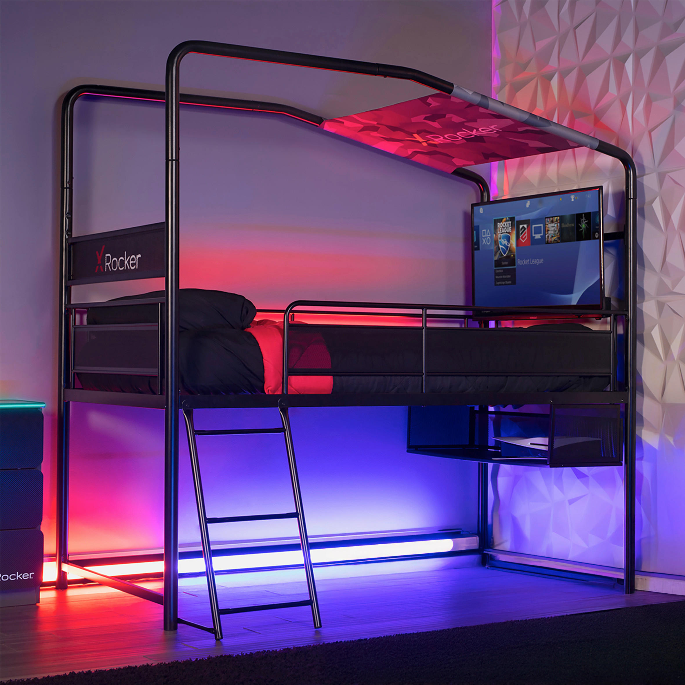 ETAGENBETT 90/190 cm,  in Schwarz, Leiter, Lattenrost  - Schwarz, MODERN, Metall (90/190cm) - X Rocker