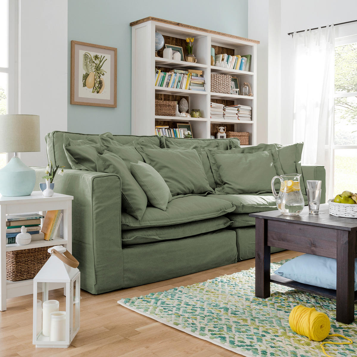 3-SITZER-SOFA STELLA in Webstoff Olivgrün  - Schwarz/Olivgrün, Design, Kunststoff/Textil (238/90/119cm) - P & B